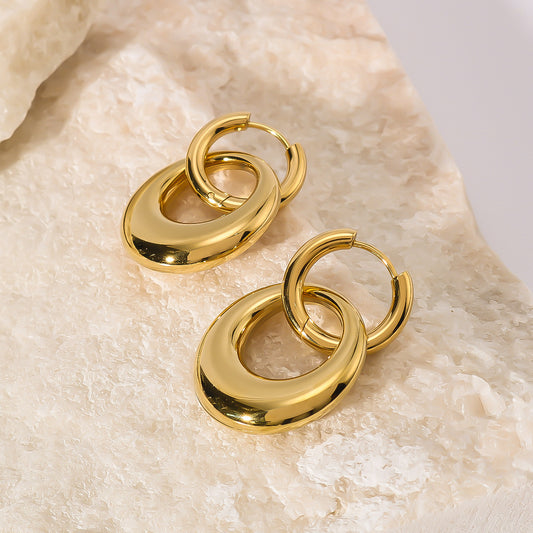 Pendientes de aro doble geométricos minimalistas de acero inoxidable con baño de oro de 18 quilates para mujer