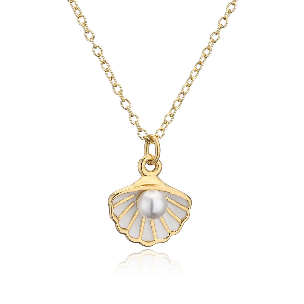 Geometric Drip Oil Gold Plated Brass Pendant Necklace with Pearl