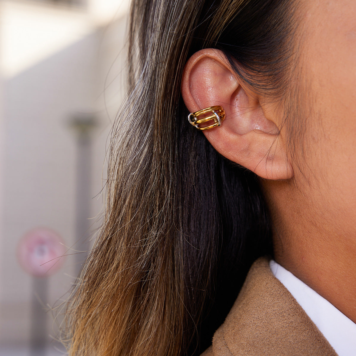 Pendientes de clip de acero inoxidable geométricos para mujer con acabado chapado, joyería de oreja minimalista y de moda