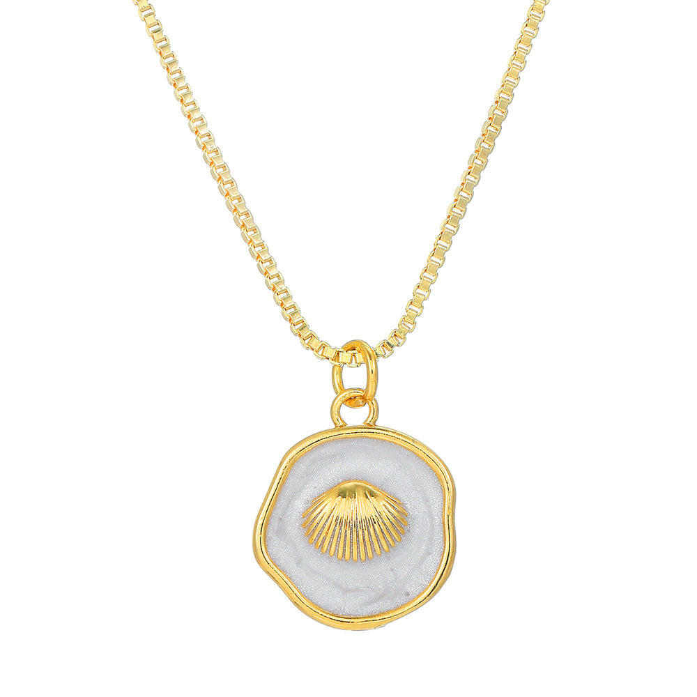 Collana Pendente Minimalista con Stella Marina Delfino Concha Cuore da Donna in Rame con Finitura Smaltata su Catena ad O