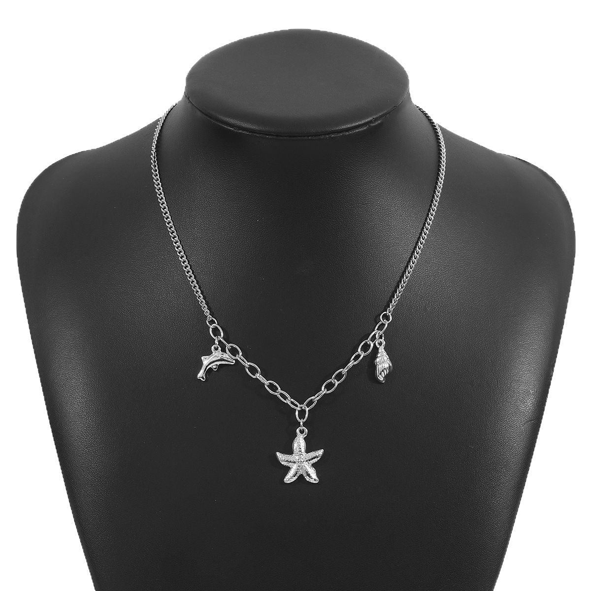 Collana con ciondolo delfino a stella con conchiglia vintage da donna, catena in lega con finitura placcata, gioielli a tema oceano