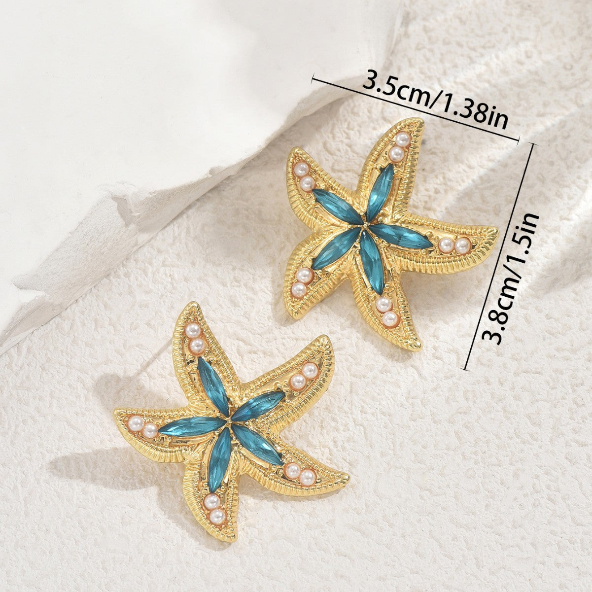Eleganti orecchini a stella in lega di zinco con intarsi di strass da donna, gioielli alla moda ispirati all'oceano