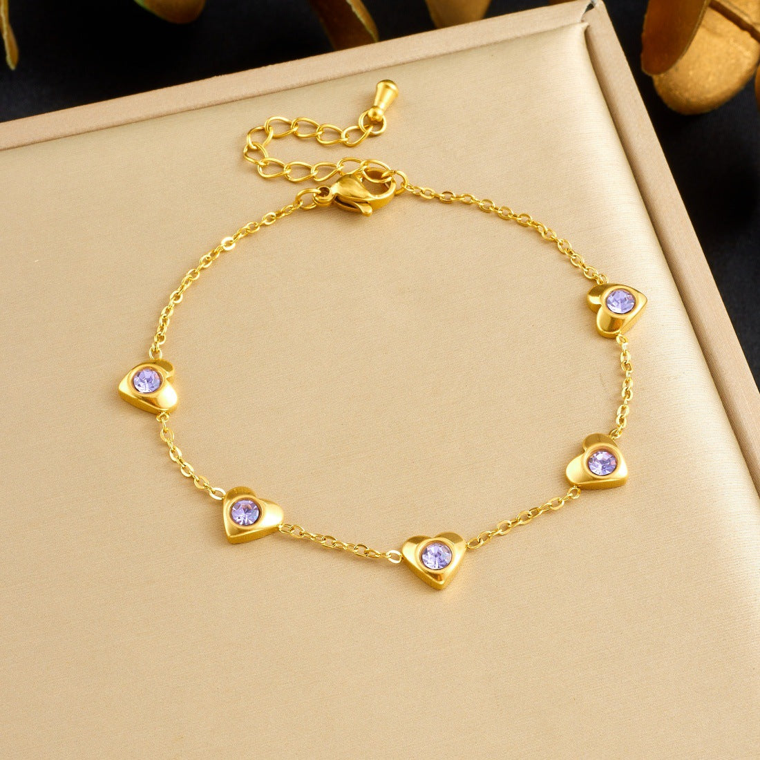 Minimalist Sweet Gold Plated Stainless Steel Heart Teardrop Rhinestone Jewelry Set for Women
