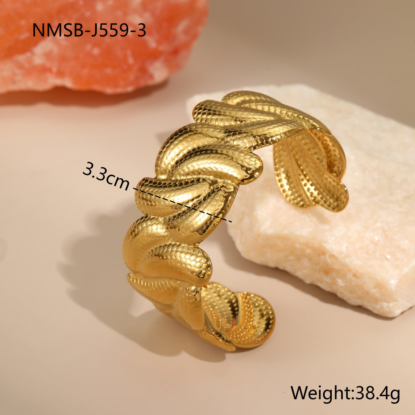 Bracciale alla moda con motivo geometrico in acciaio al titanio placcato oro 18K da donna, gioiello a bracciale aperto regolabile