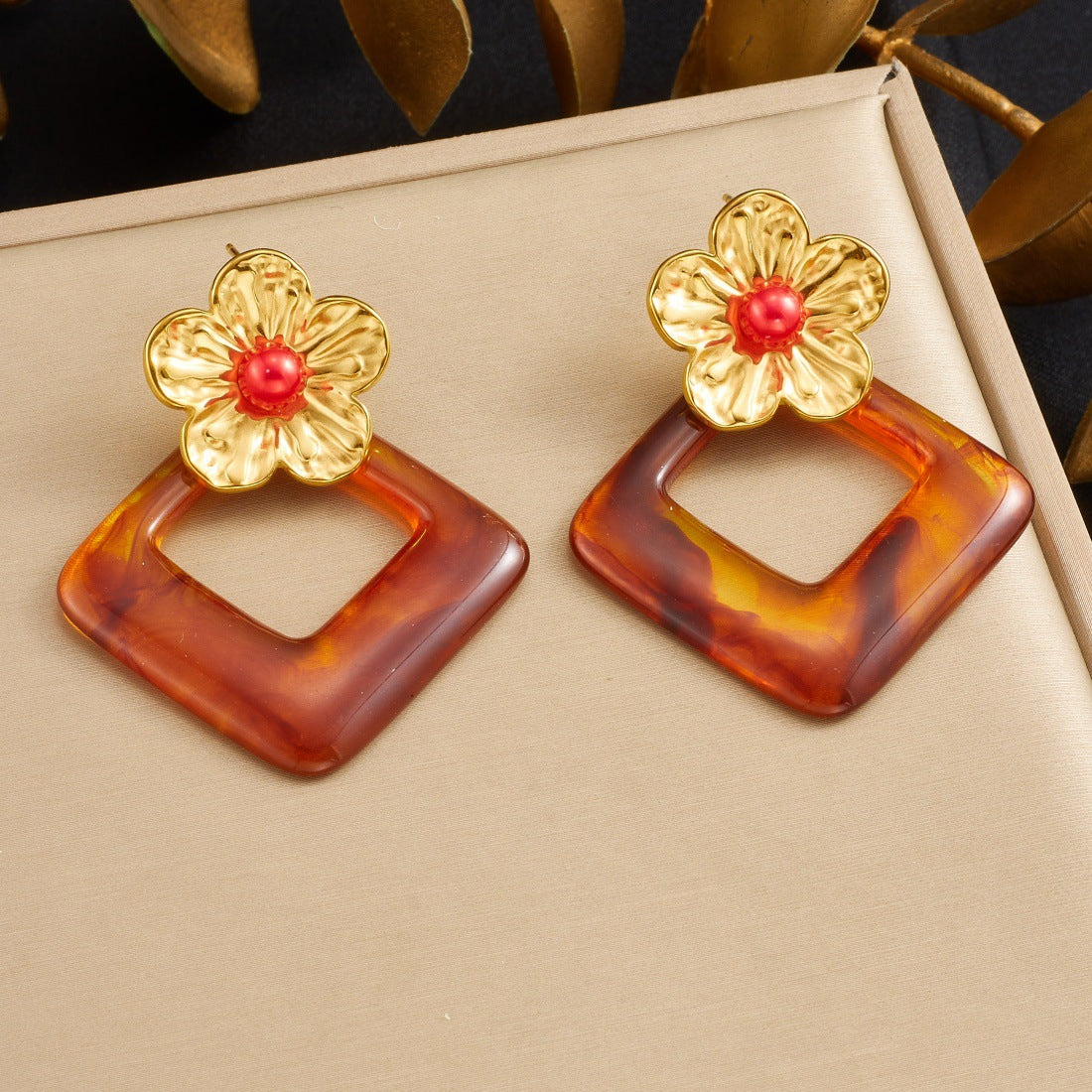 Vintage Geometric Bow Resin Plated Stainless Steel Earrings