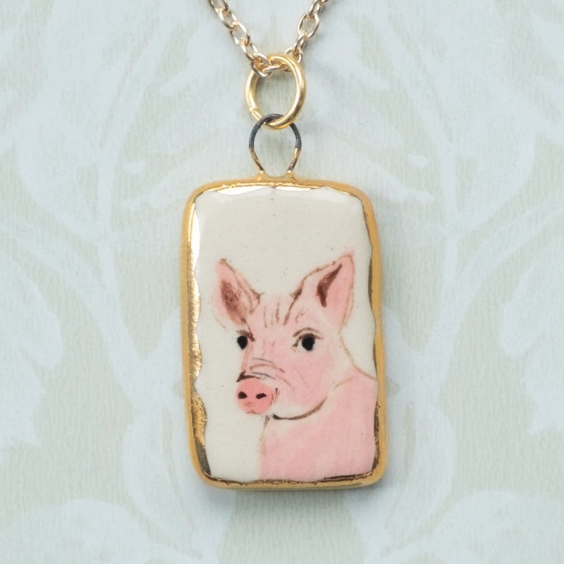 Sweet Minimalist Heart Animal Brass Pendant Stainless Steel Necklace with 18K Gold Plated Chain
