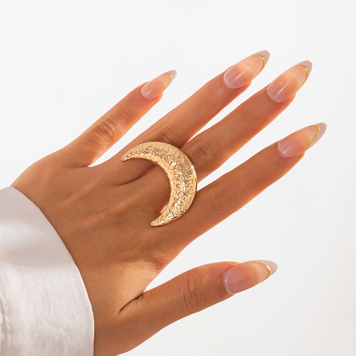 Juego de anillos apilables estilo punk con brújula geométrica y luna creciente con motivo de hojas en aleación con acabado galvanizado para mujer