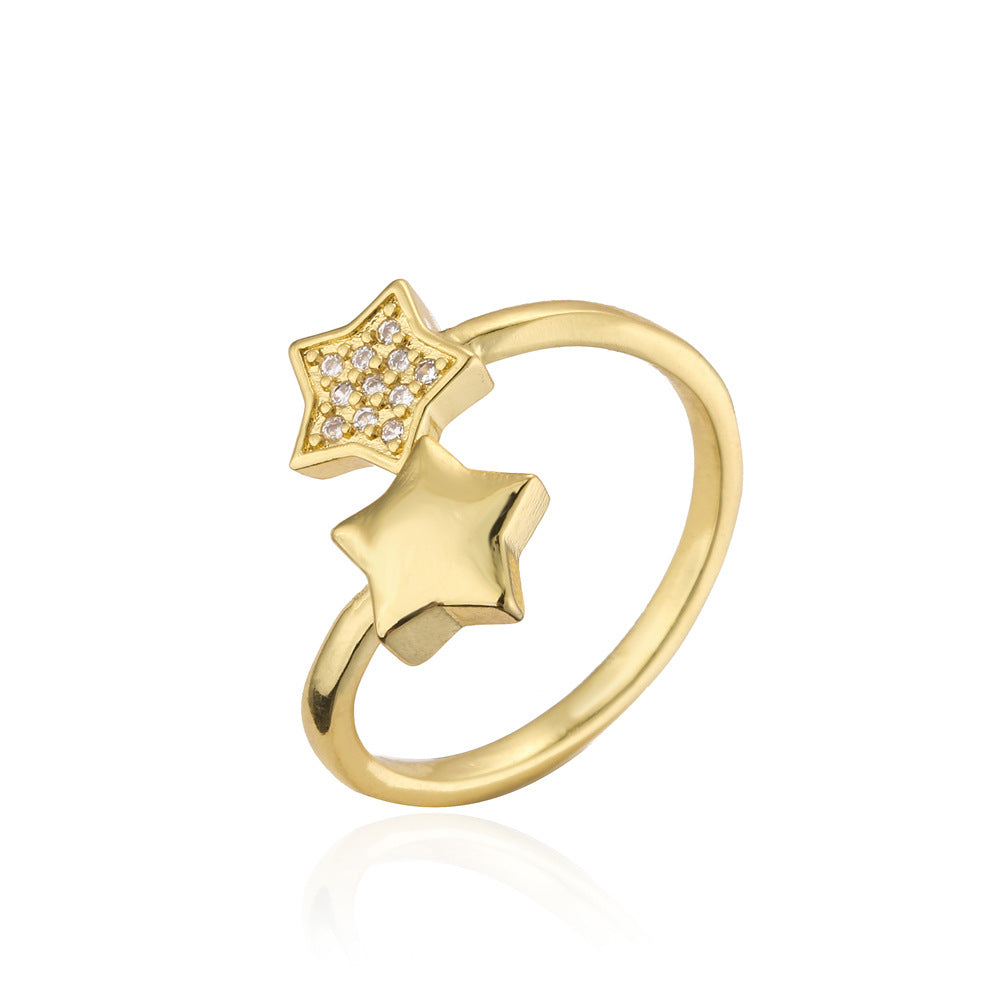 18K Gold Plated Brass Micro-Inlaid Cubic Zirconia Star Ring for Women