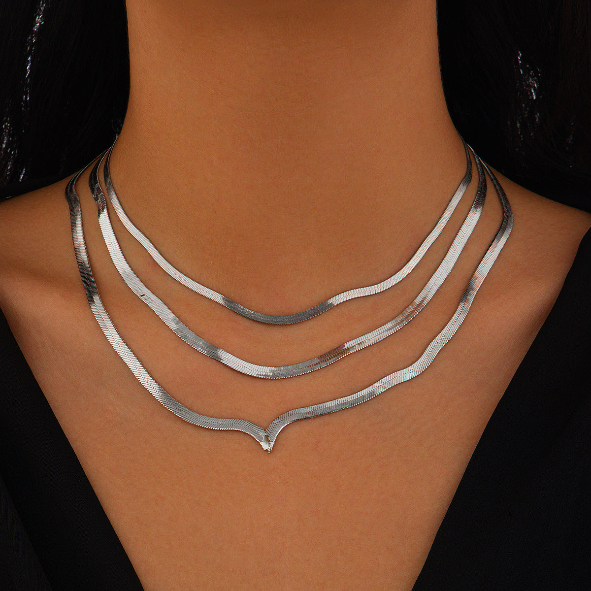 Punk Geometric Plated Brass Snake Chain Multi-layer Necklace for Women