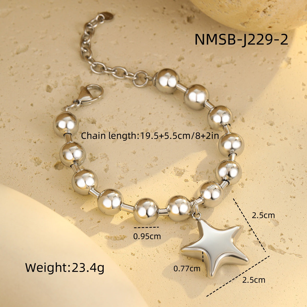Pulsera con cuentas de acero inoxidable chapado en oro de 18 quilates con diseño de corazón minimalista de moda para mujer