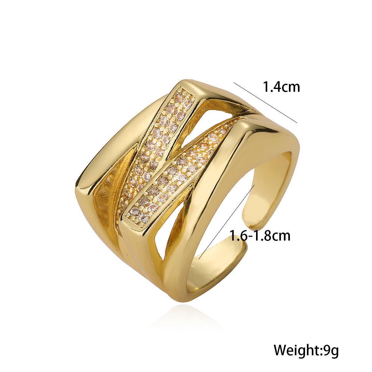 Anello Aperto Geometrico Minimalista da Donna in Rame con Zirconia Micro-Incastonata