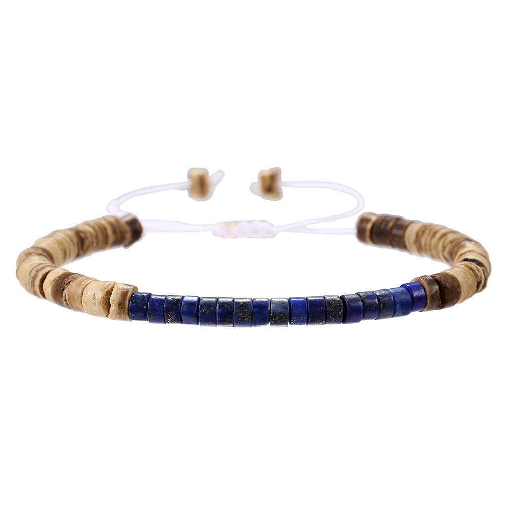 Minimalist Geometric Wood Turquoise Coconut Shell Beaded Bracelet Handmade Unisex Jewelry