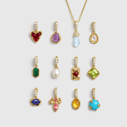 Ciondolo/Charm a Barra in Ottone Vintage Placcato Oro 14K a Forma di Cuore con Zirconi Cubici