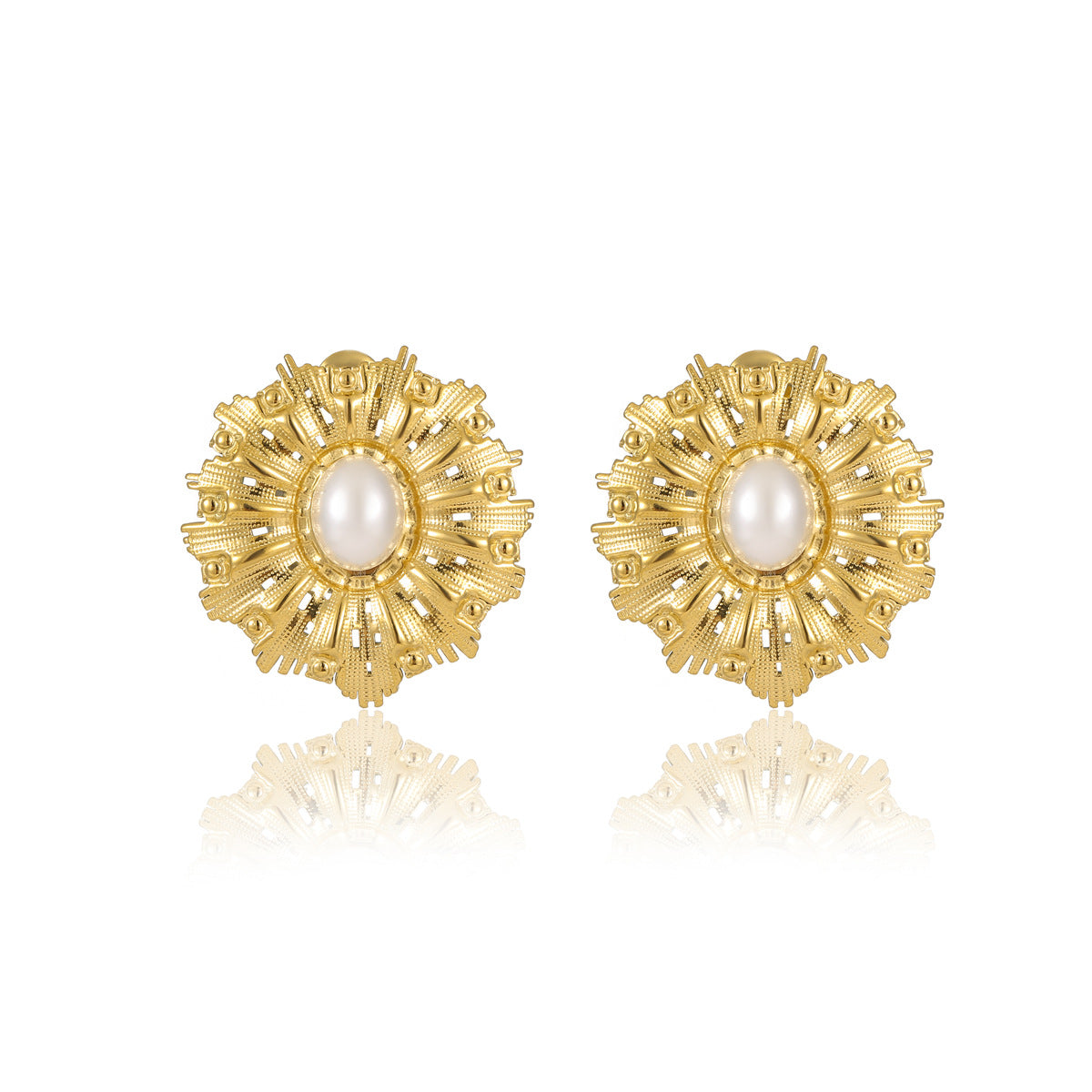Aretes de Acero Inoxidable con Diseño de Flor Irregular Estilo Vintage, con Incrustaciones de Perlas, para Mujer