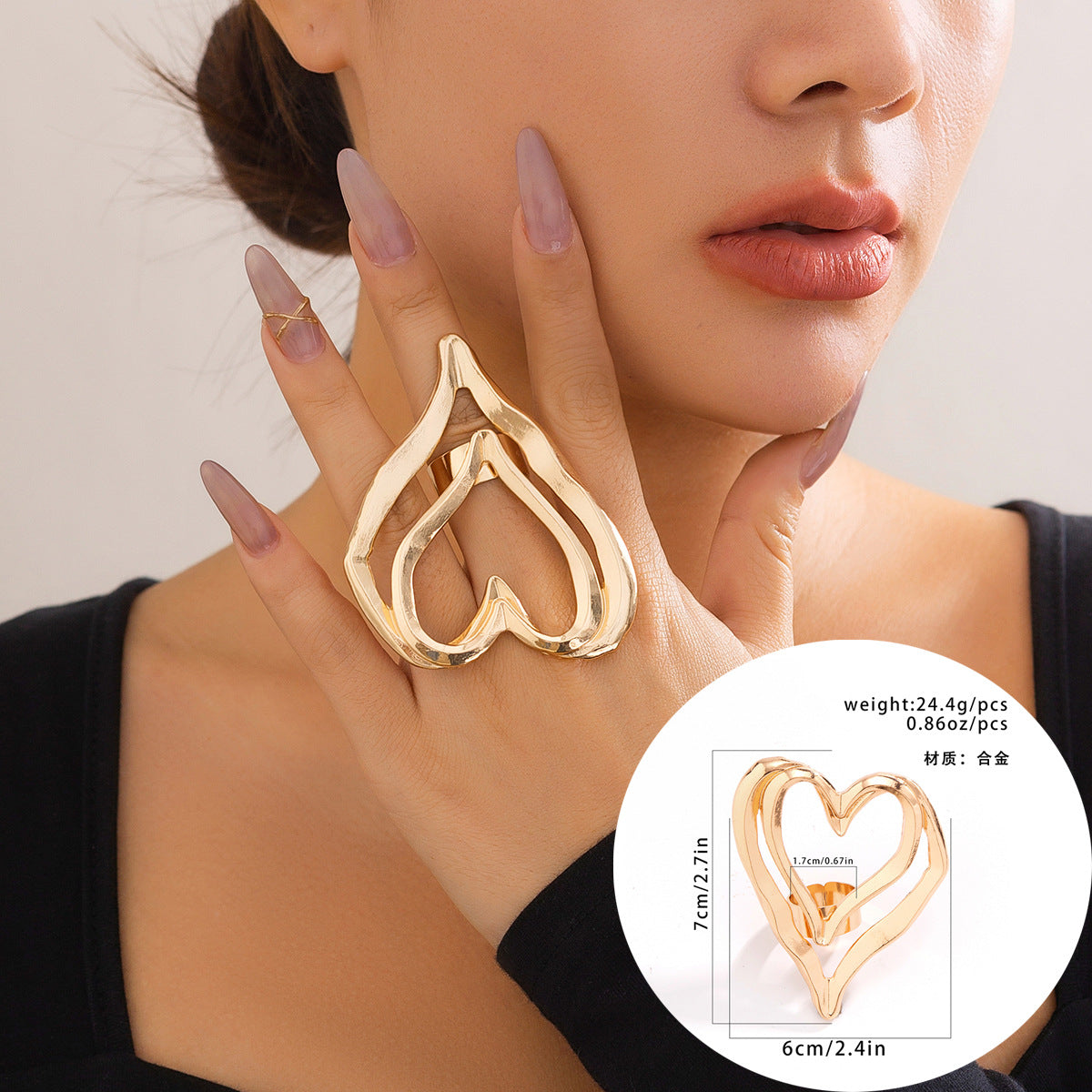Sweet and Edgy Heart-Shaped Alloy Necklace with Plated Finish Adjustable Velvet Wax Cord