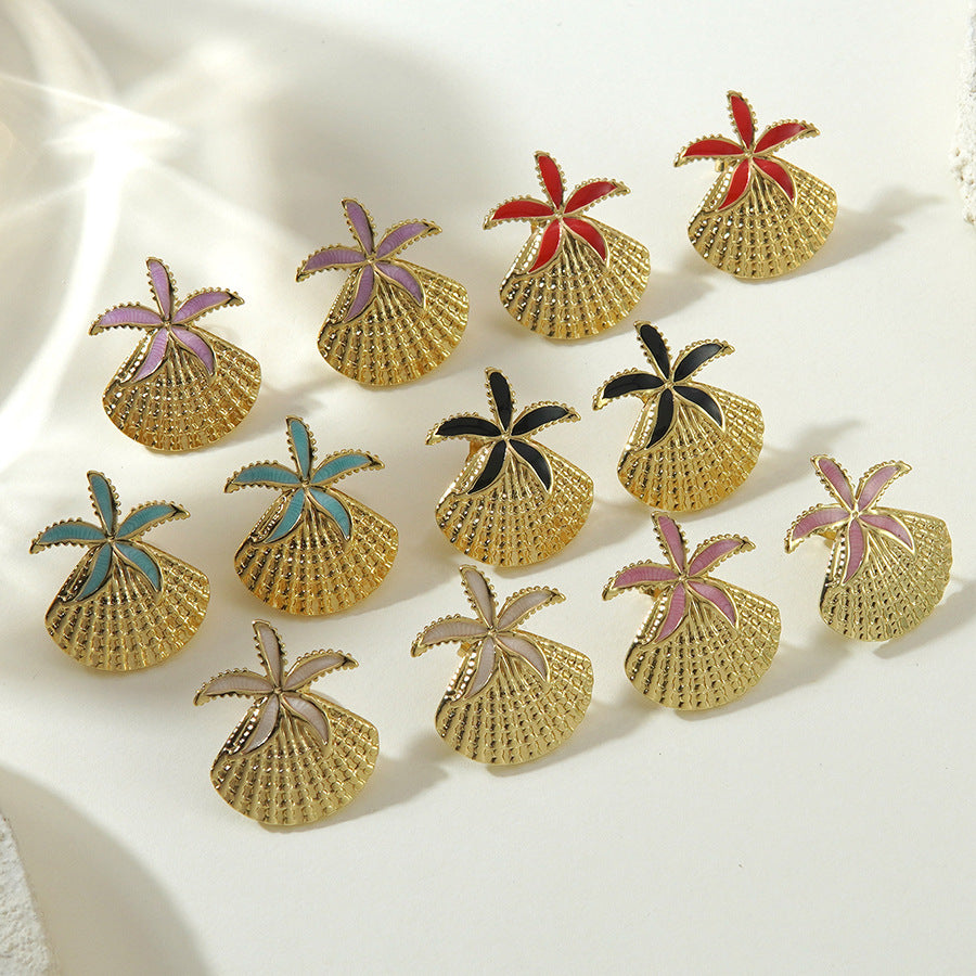 Sweet Drip Oil Stainless Steel Starfish Shell Earrings