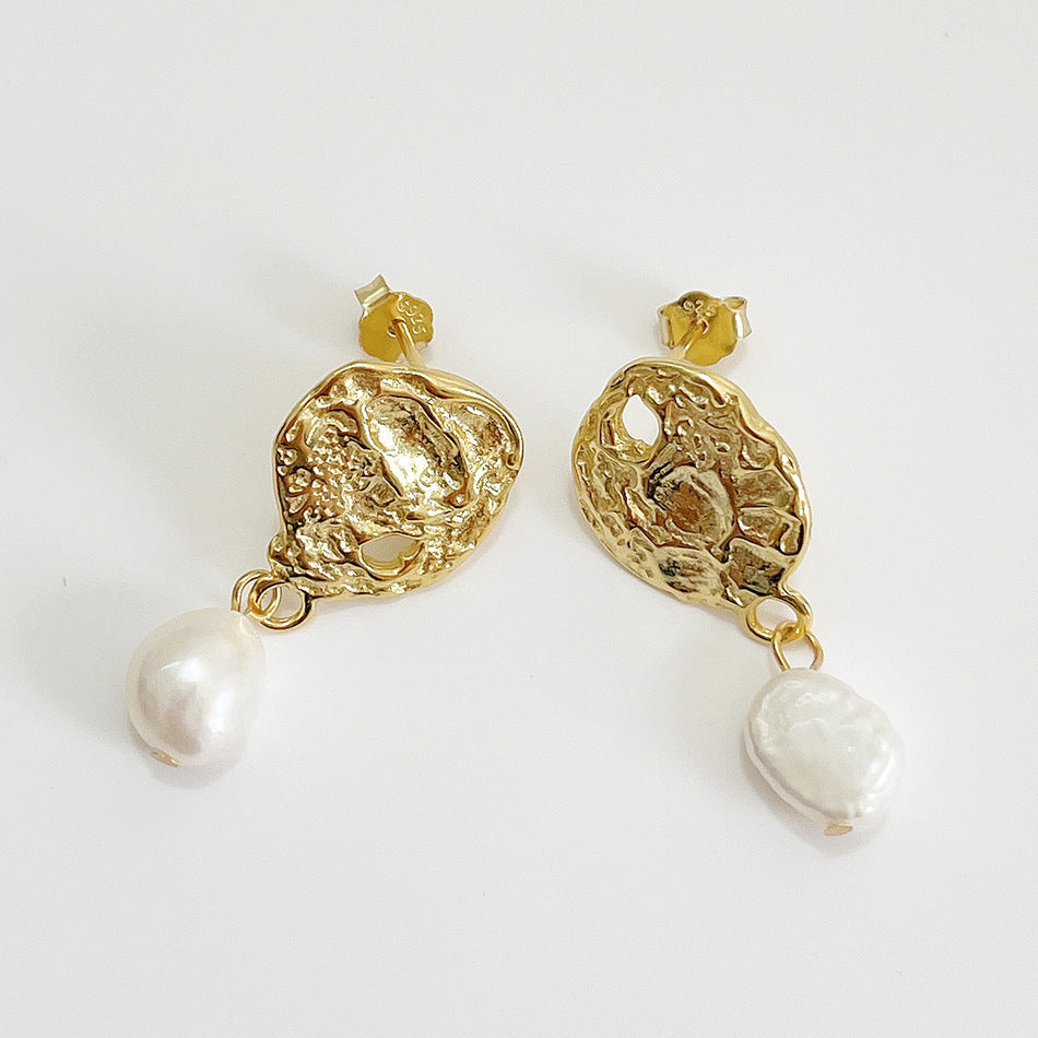 Bohemian Minimalist 925 Sterling Silver Teardrop Baroque Pearl Earrings Asymmetric Design