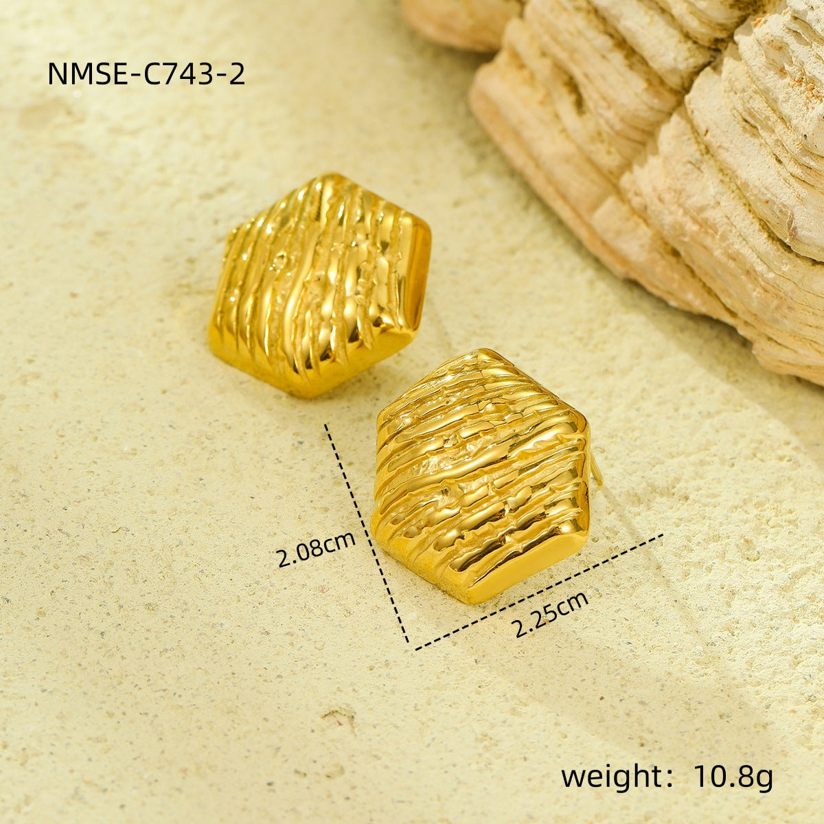 Minimalist Geometric Stainless Steel Earrings with Electroplated Finish and Textured Surface for Women