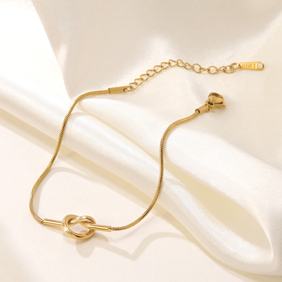 Geometric Knot Gold Plated Stainless Steel Snake Chain Bracelet for Women