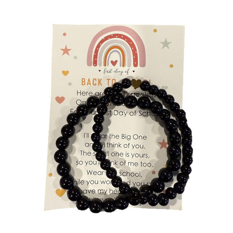 Natural 8mm Pink Crystal Beaded Bracelet Set with Heart Pendant Geometric Charm Unisex Jewelry Gift