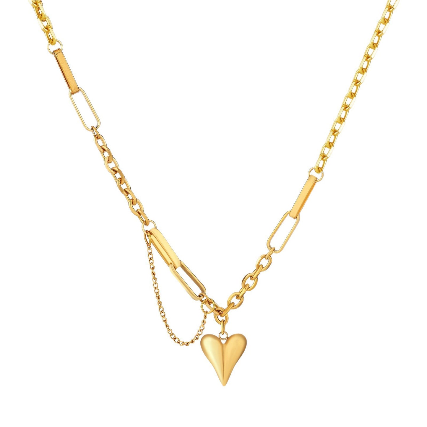 Collana con Pendente a Cuore in Acciaio Inossidabile Placcato Oro 18K di Lusso Minimalista da Donna
