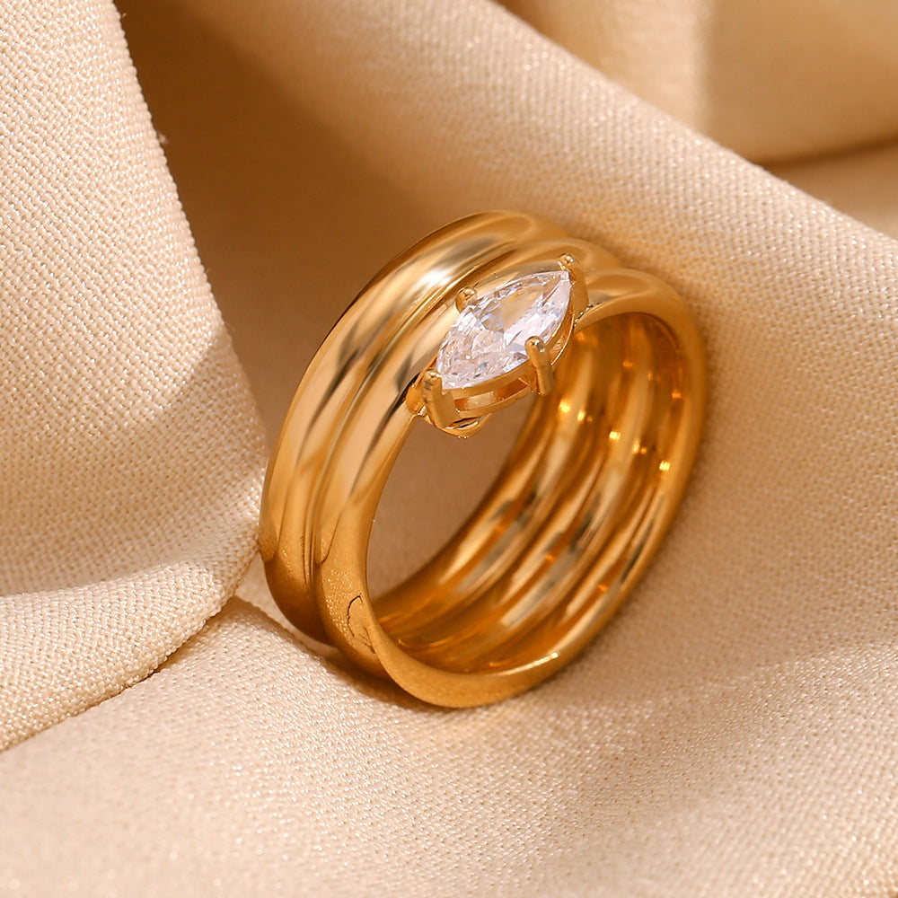 Fashionable Geometric Stainless Steel Ring with 18K Gold Plating for Women