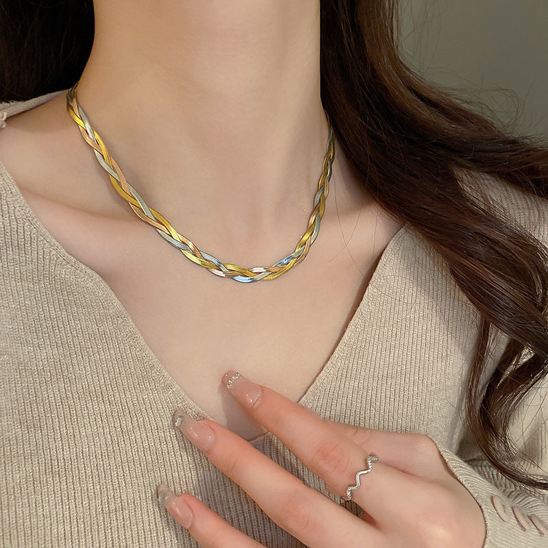 Minimalist Geometric Titanium Steel Plated Blade Chain Necklace for Women