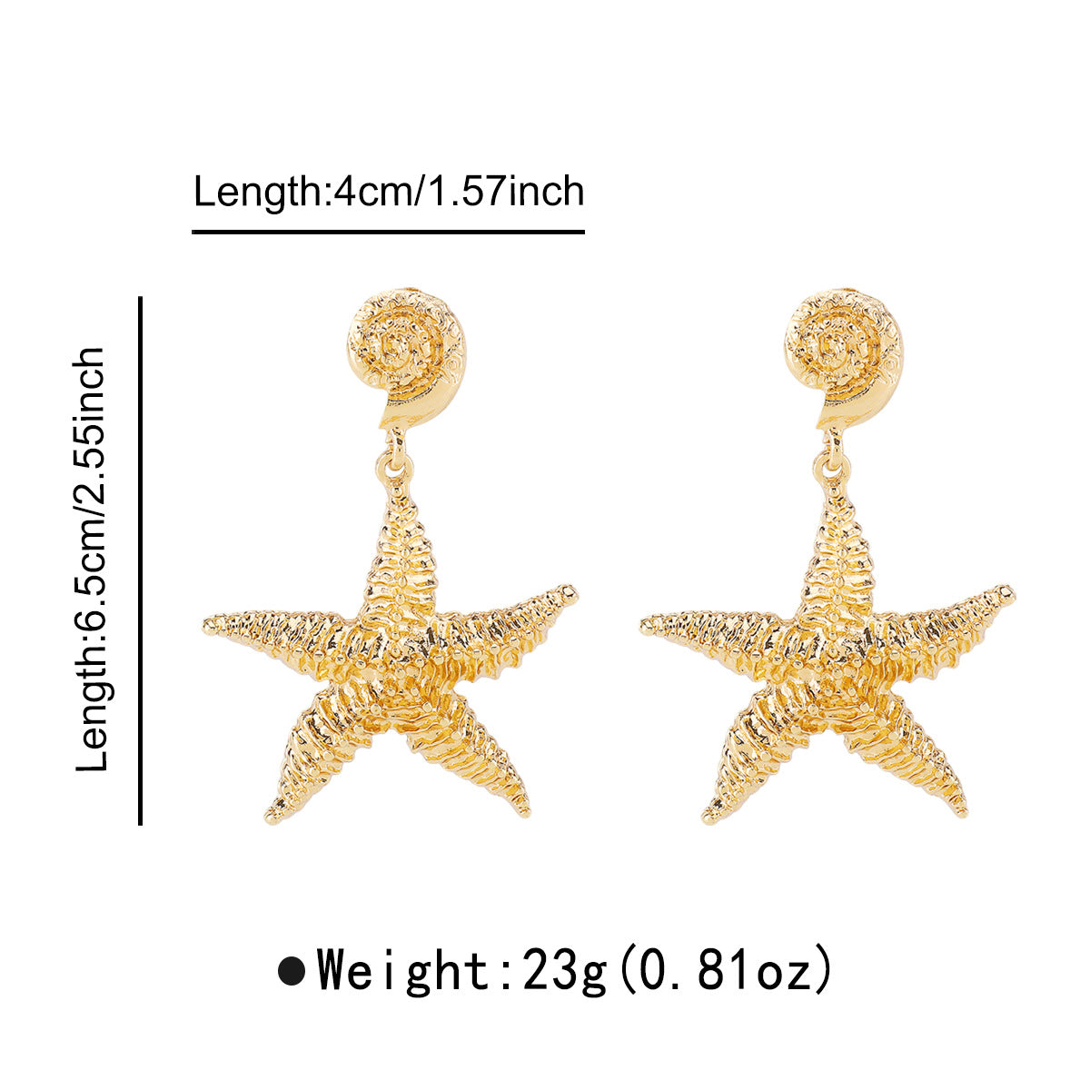 Orecchini alla moda in lega a forma di stella placcati per donna, design a stella marina ispirato all'oceano per vacanze estive e viaggi