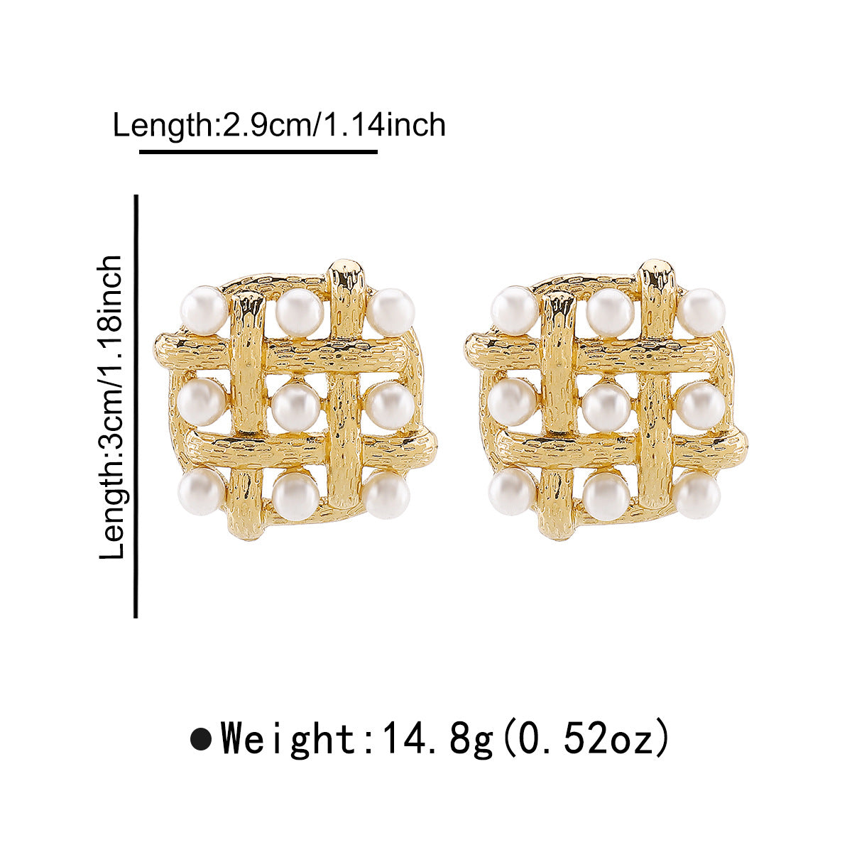 Elegantes Pendientes de Aro Geométricos Estilo Hepburn de Aleación con Incrustaciones de Perlas y Diseño Calado Tejido