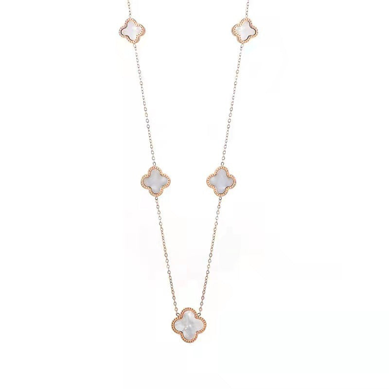 Collar de Acero de Titanio con Trébol de Cuatro Hojas Geométrico Chapado en Oro Rosa de 18K Lujo Ligero para Mujer