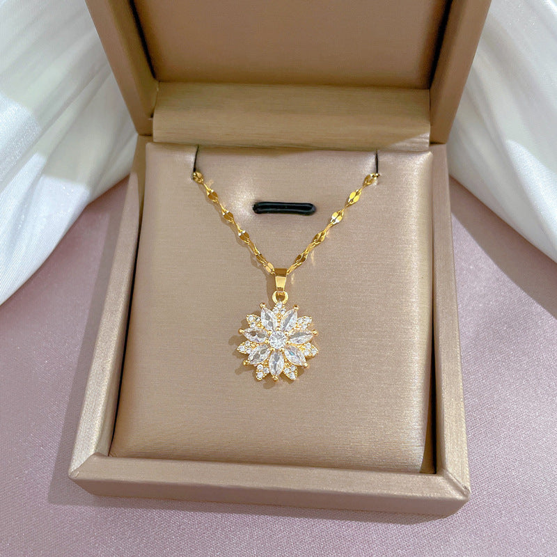 Collana Girocollo Lusso Esotico Fiore Geometrico Strass in Acciaio al Titanio