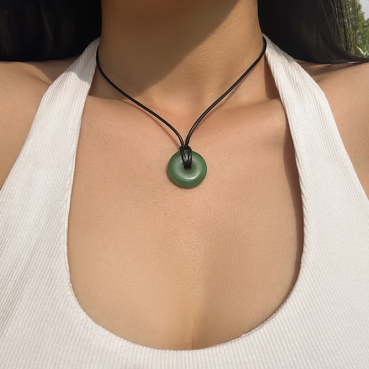 Sweet Casual Geometric Round Glass Bead Chain Layered Necklace for Women
