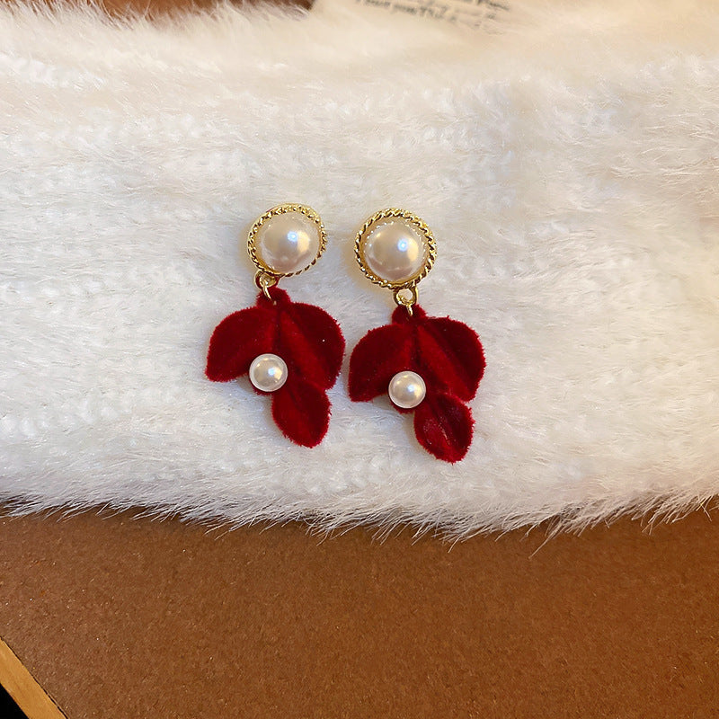 Elegant Geometric Dangle Stud Earrings for Women with Red Tassels, Alloy Base and Gold Plated Finish