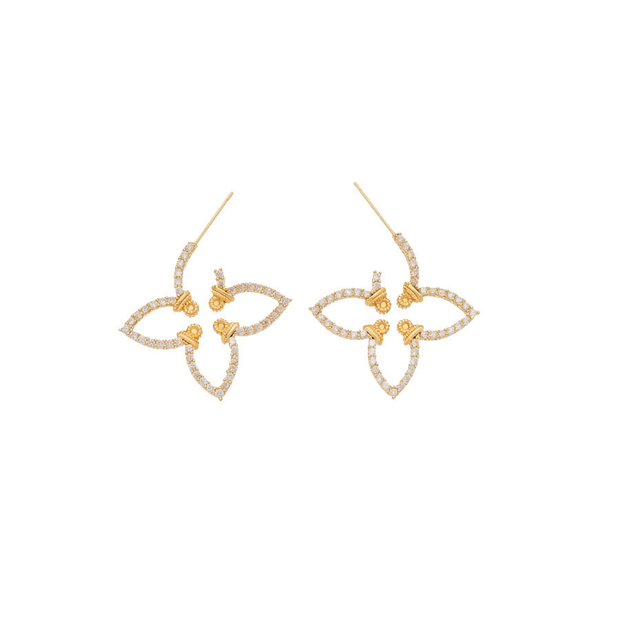 Pendientes florales minimalistas con incrustaciones de circonita en postes de acero inoxidable para mujer