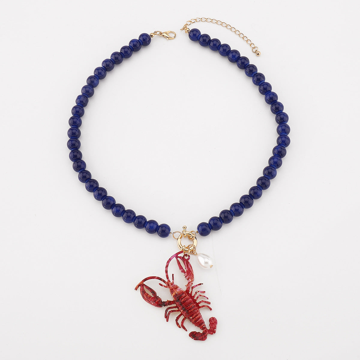 Playful Lobster Charm Beaded Necklace for Women and Men in Alloy with Handmade Craftsmanship, Vacation Style Summer Accessory