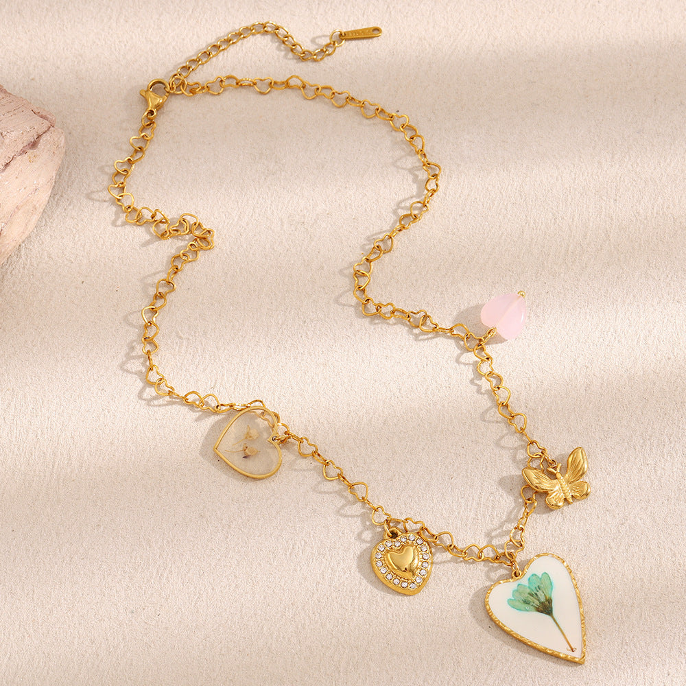 Fashionable Heart-Shaped Stainless Steel Pendant Necklace with 18K Gold Plating for Women