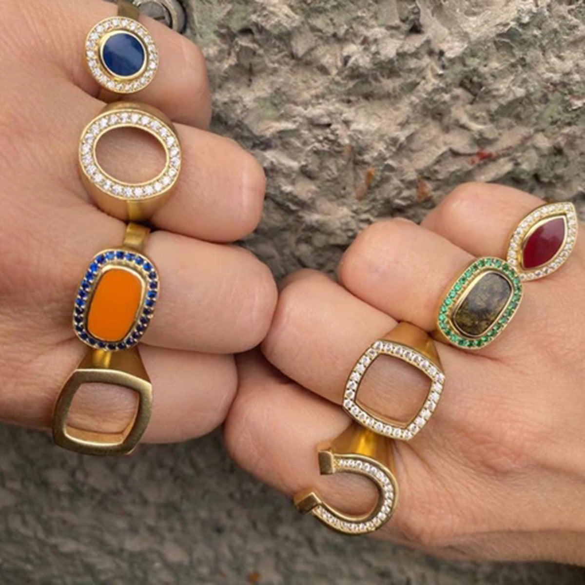 Fashion Minimalist 18K Gold Plated Stainless Steel Square Hollow Rhinestone Ring for Women