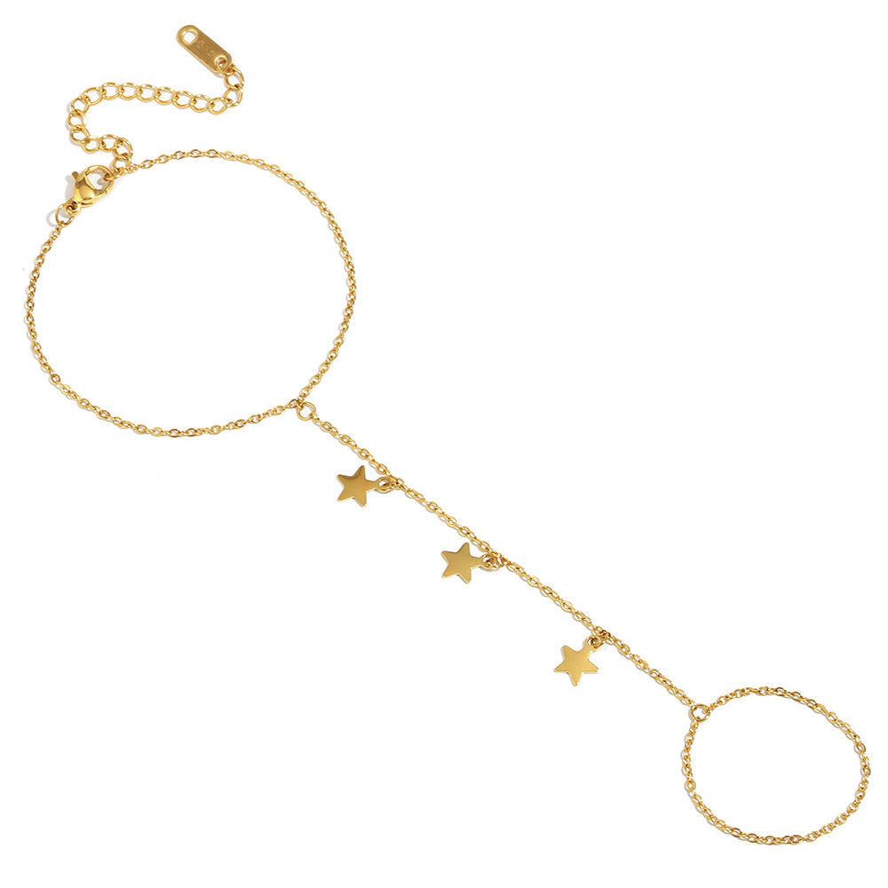 Elegant Minimalist Geometric Stainless Steel Plated 18K Gold Star Finger Ring Set for Women