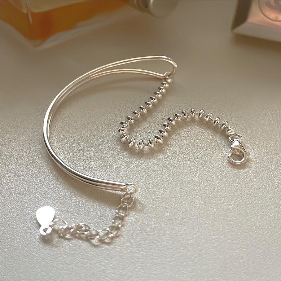 Bracciale minimalista con perline rotonde geometriche in argento sterling 925