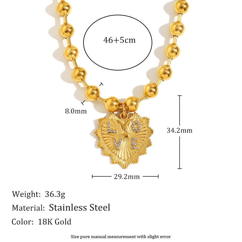 Set di collana e bracciale in acciaio inossidabile placcato oro 18 carati a forma di cuore, alla moda, da donna