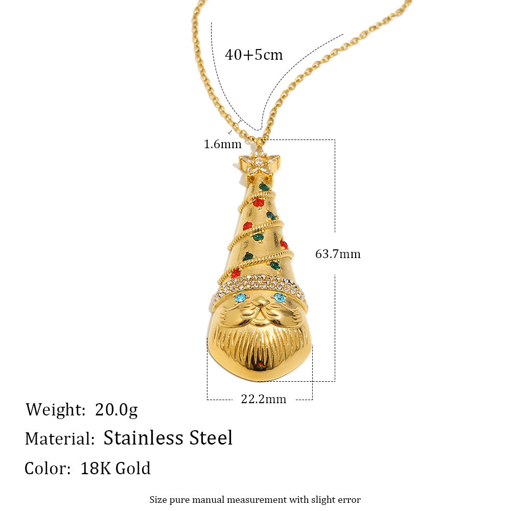 Collar con colgante de gorro navideño de diamantes de imitación de acero inoxidable chapado en oro de 18 quilates, diseño geométrico minimalista para mujer