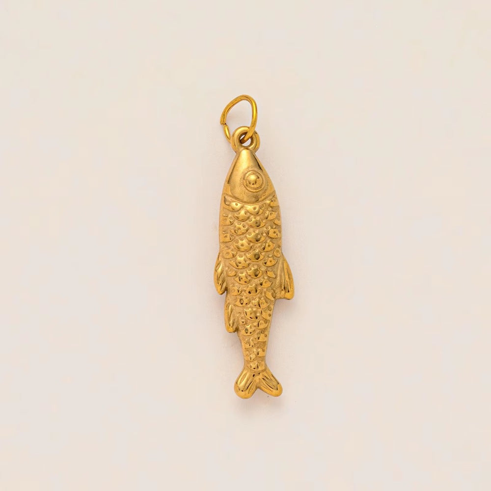 Vintage 18K Gold Plated Stainless Steel Marine Life DIY Charm Bar Pendant with Red Eye PVD Coating