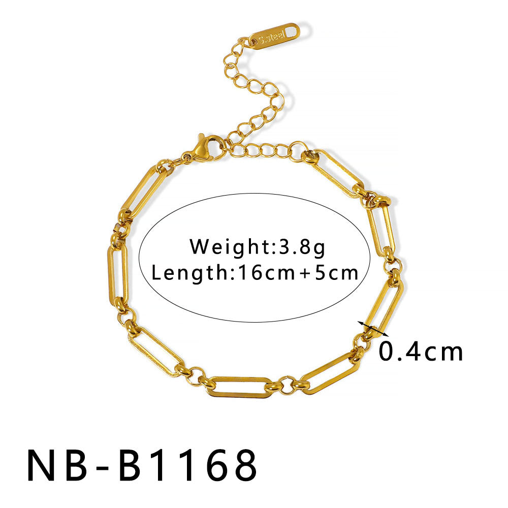 INS Style Geometric and Letter-Shaped Titanium Steel Stainless Steel Bracelet with 18K Gold Plating for Couples