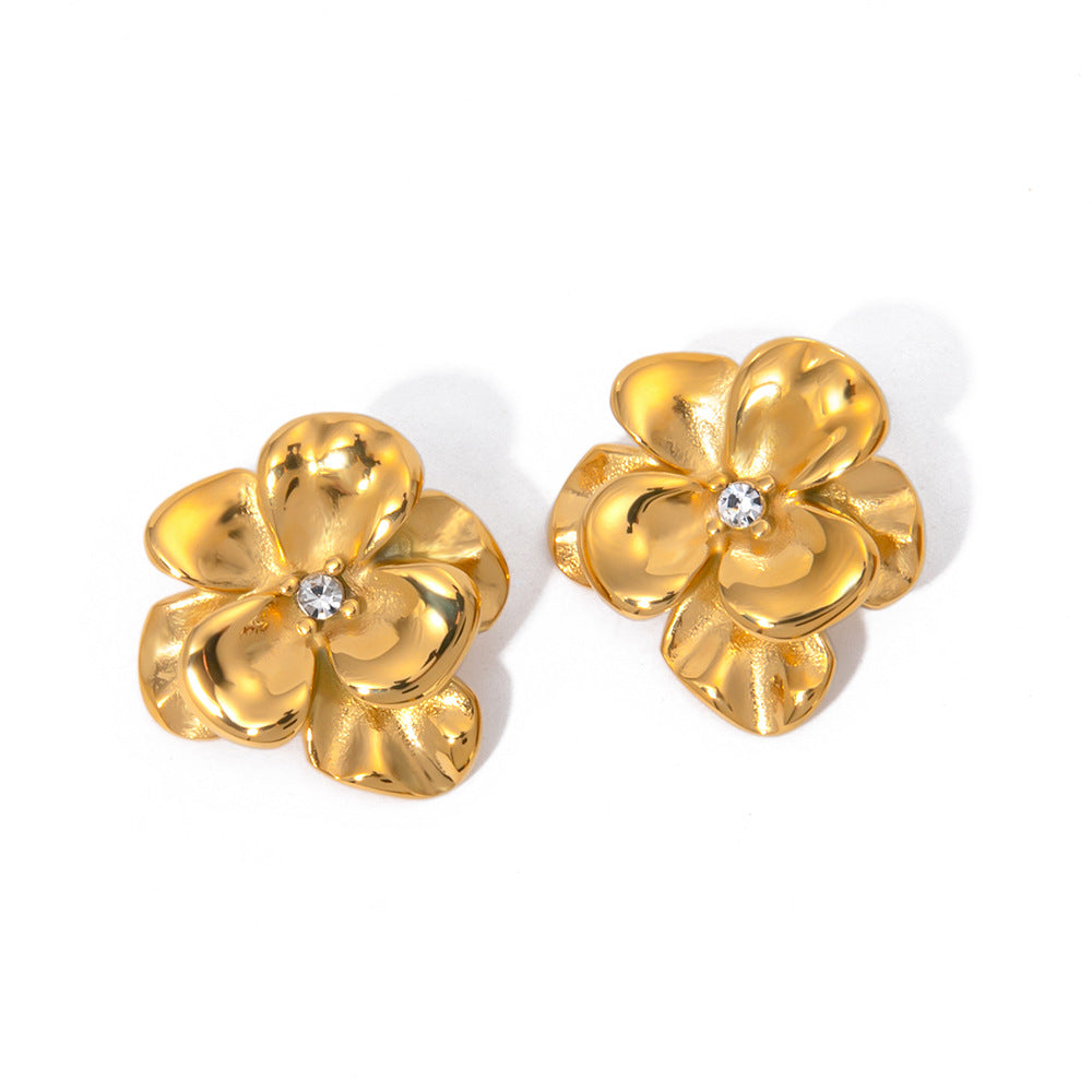 Elegant 18K Gold Plated Titanium Steel Floral Earrings