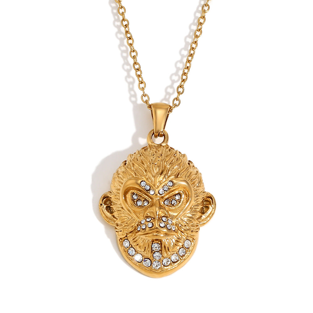 Collana da donna con ciondolo Wukong in acciaio inossidabile placcato oro 18 carati con mitologia nera, minimalista e geometrica