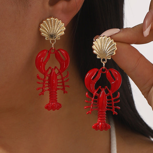Collar con Colgante de Langosta Roja para Mujer, Aleación con Acabado Esmaltado, con Forma de Animal, Joyería de Vacaciones de Verano en la Playa, Diseño Único y Moderno