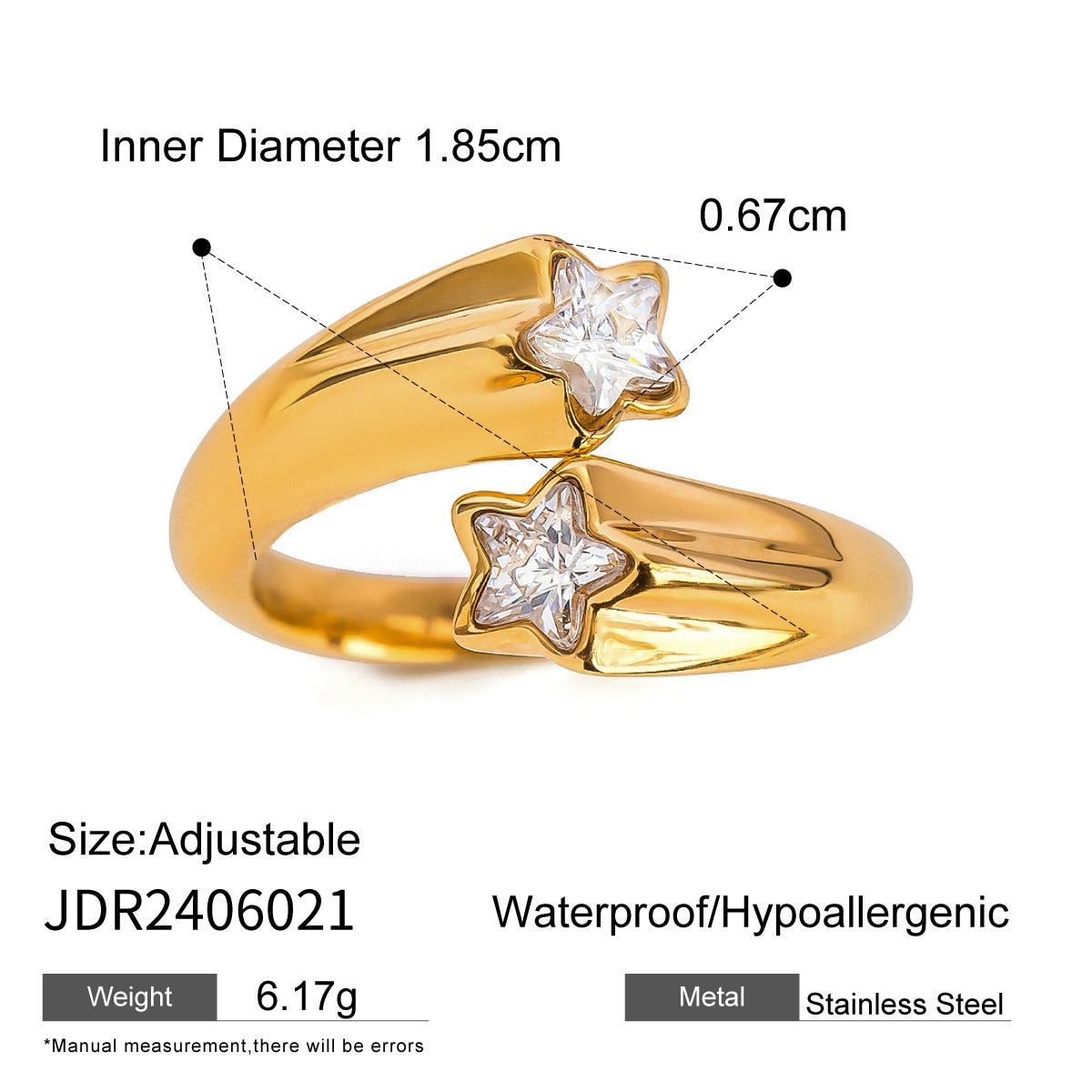 Geometric Stainless Steel Plated Cubic Zirconia Ring for Women