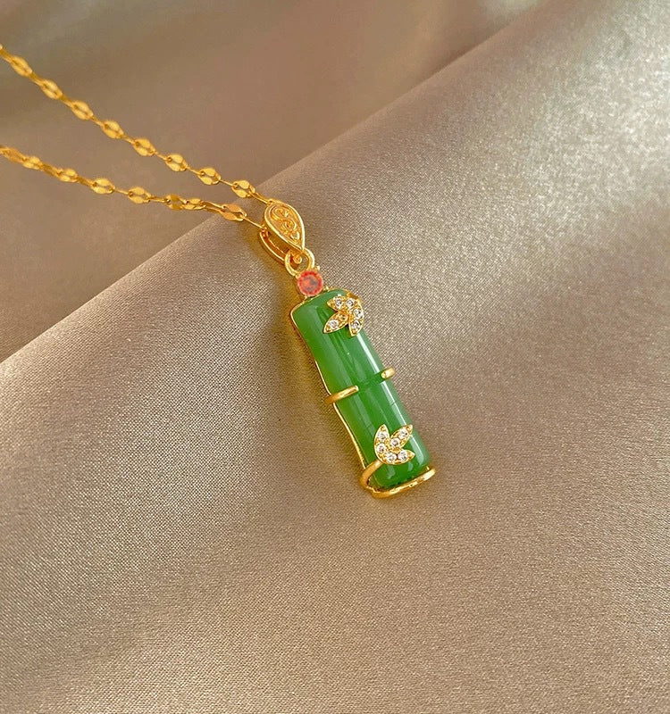 Minimalist Bamboo-Shaped Titanium Steel Pendant Necklace with Gold Plating, Geometric Design, O-Chain, Elegant Locket Style