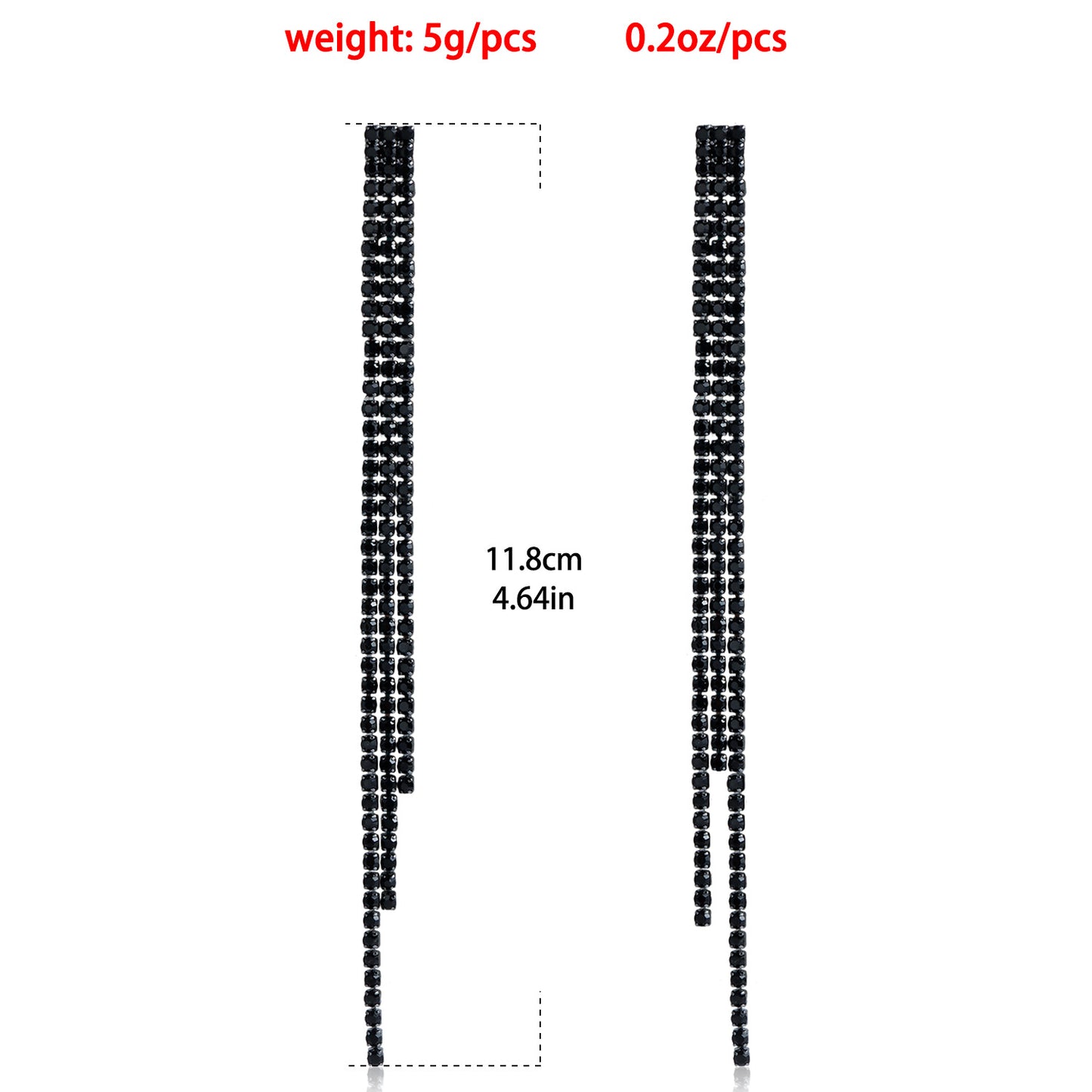 Geometric Black Sparkling Claw Chain Tassel Earrings for Women with Rhinestone Accents and Plated Finish