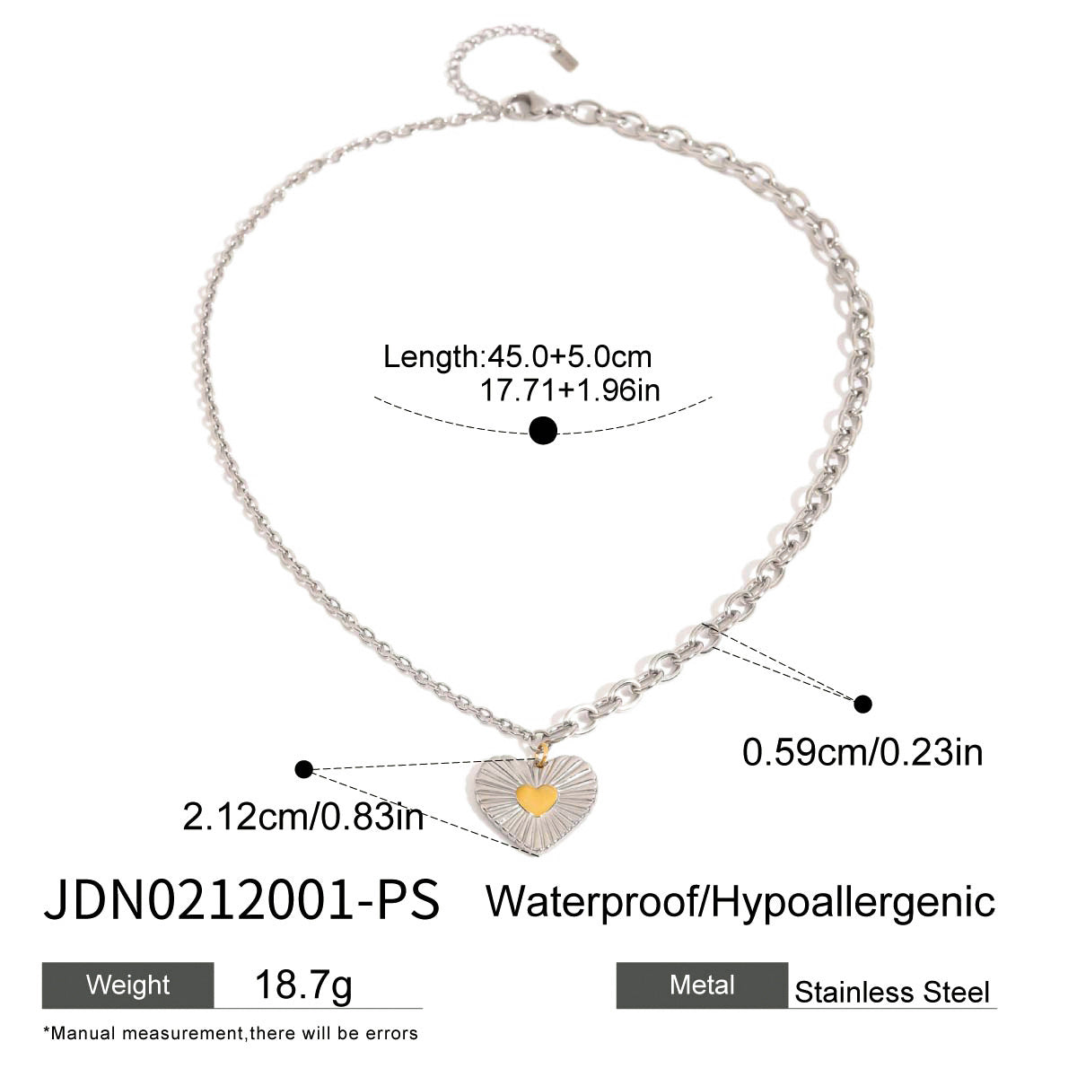 Minimalist Heart Titanium Steel Pendant Necklace Stainless Steel Plated Chain for Women